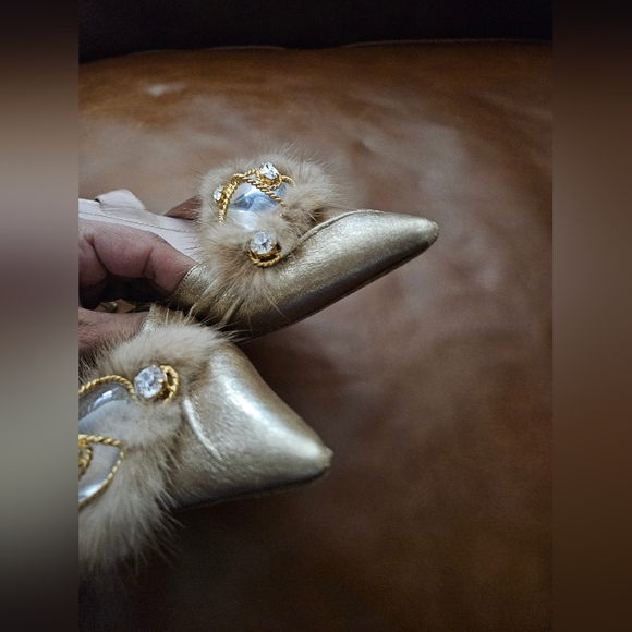 Rene Caovilla Gold Rhinestone Embellished Women's Heels 37 Used - Picture 4 of 11